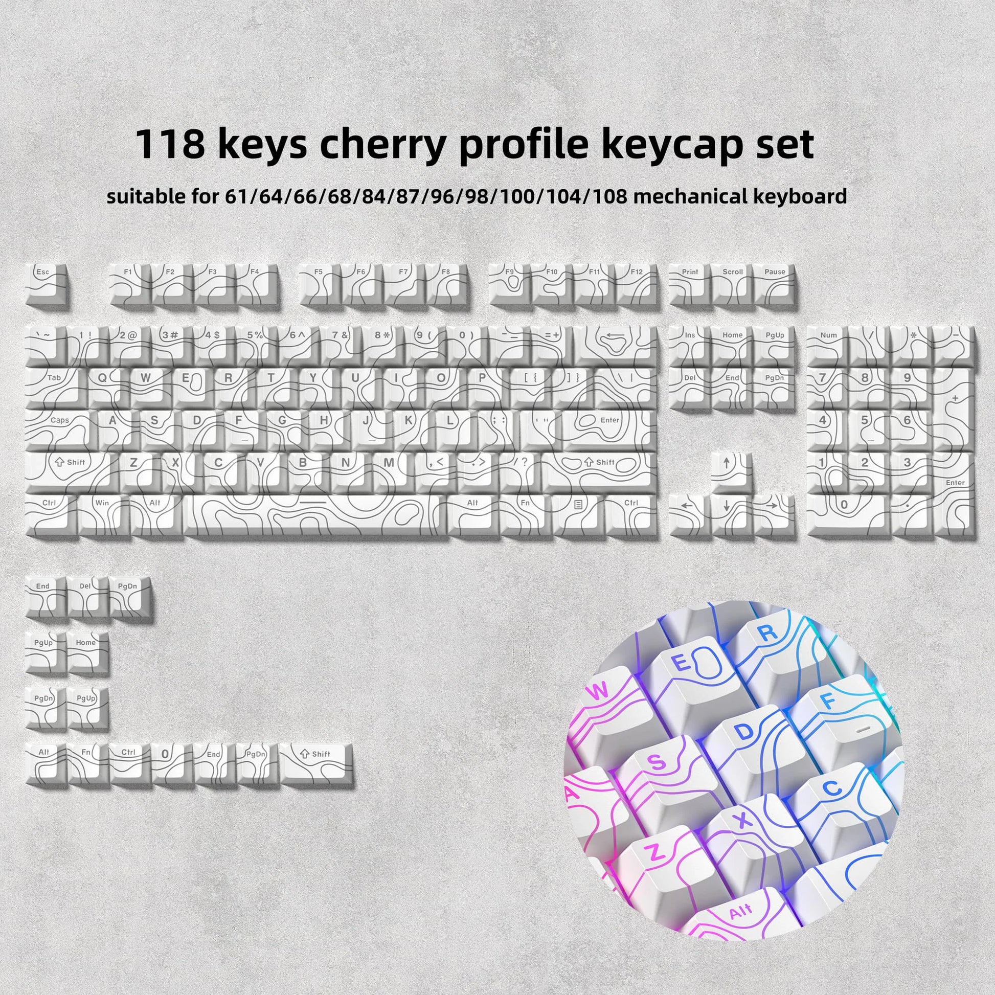 168 Keys Double Shot PBT Keycap Custom Keycap Cherry Profile Keyboard Keycaps for Cherry Gateron MX Switches Gaming Keyboard